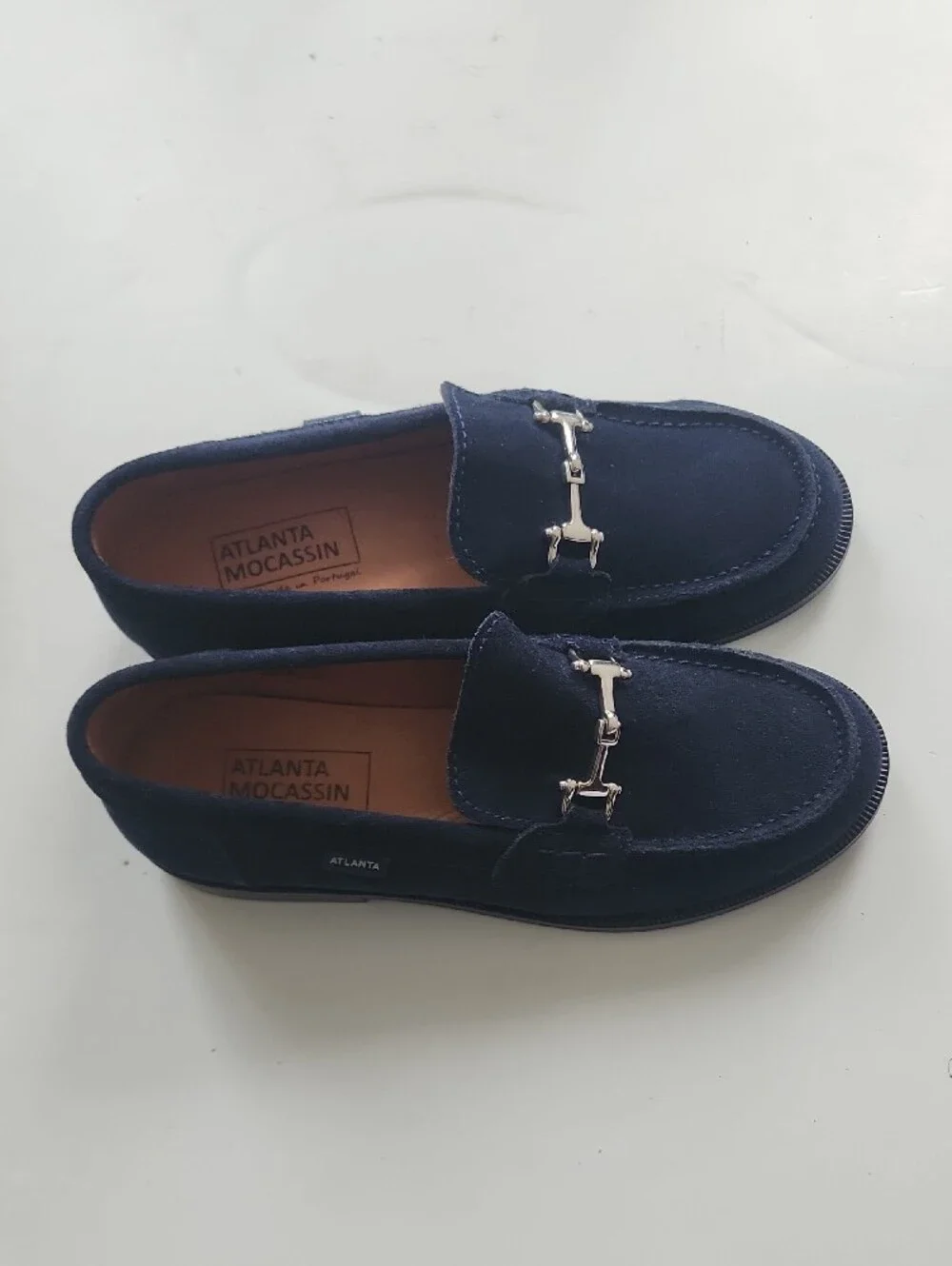 Navy Suede Horsebit Loafers. In Excellent Condition Like New